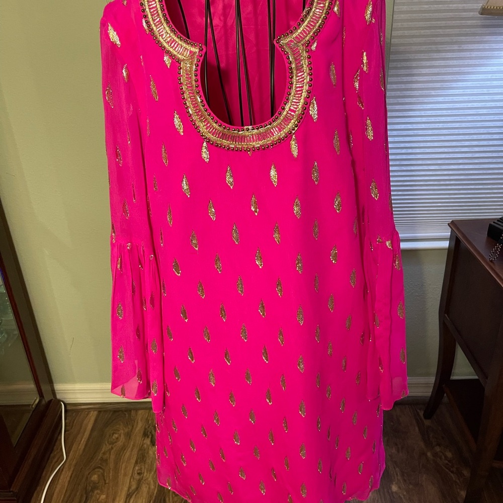 Lilly Pulitzer Fuchsia Dress with Metallic Details
